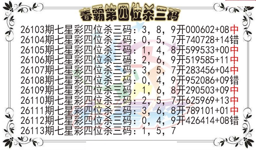 毒霸第四位杀三码图