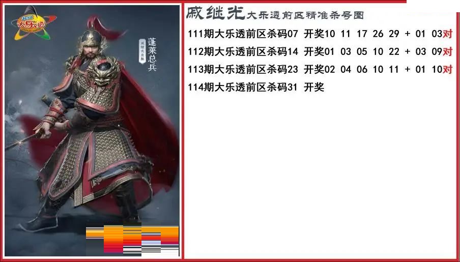 戚继光前区精准杀号图