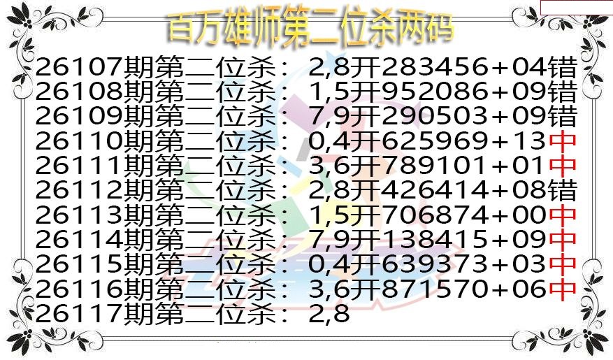 百万雄师第二位杀两码
