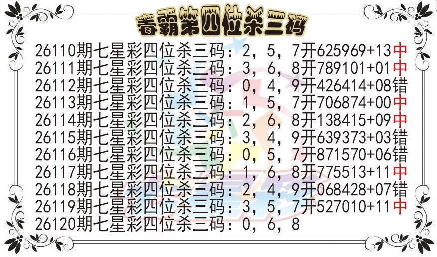 毒霸第四位杀三码图