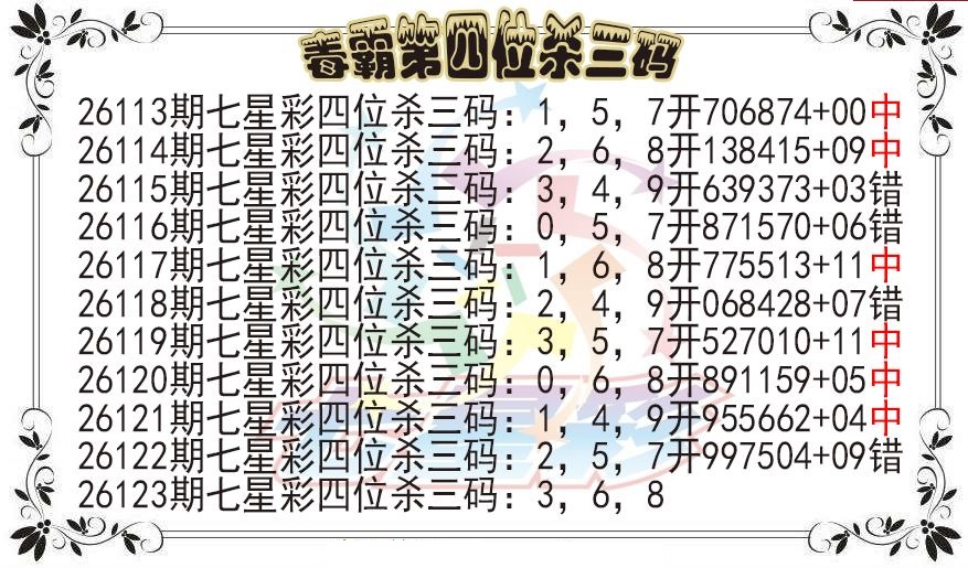 毒霸第四位杀三码