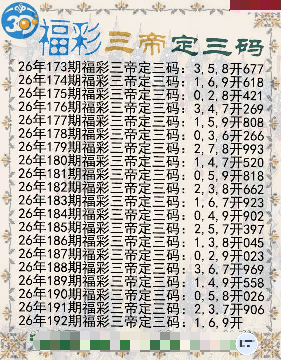 福彩三帝定三码