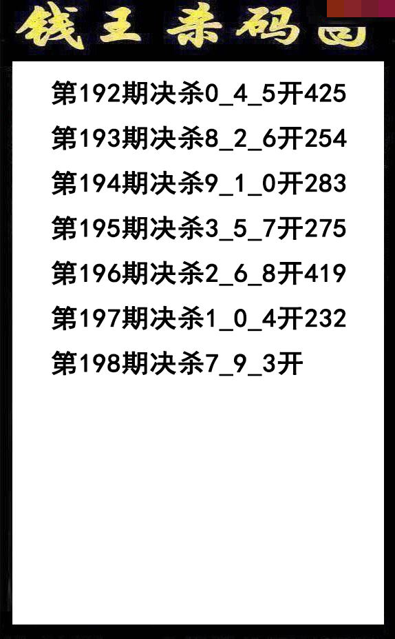 钱王杀码