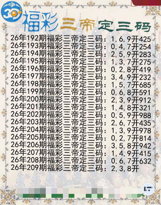 福彩三帝定三码