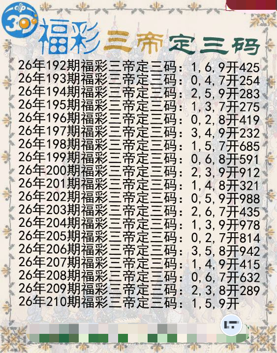 福彩三帝定三码
