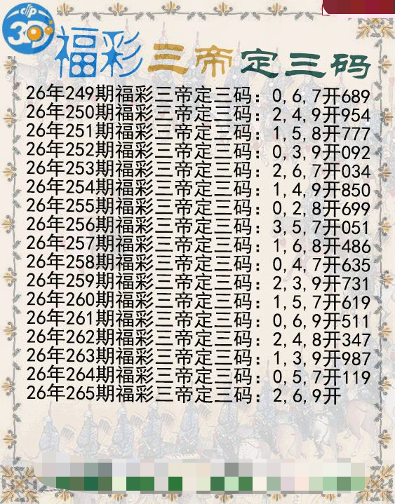 福彩三帝定三码