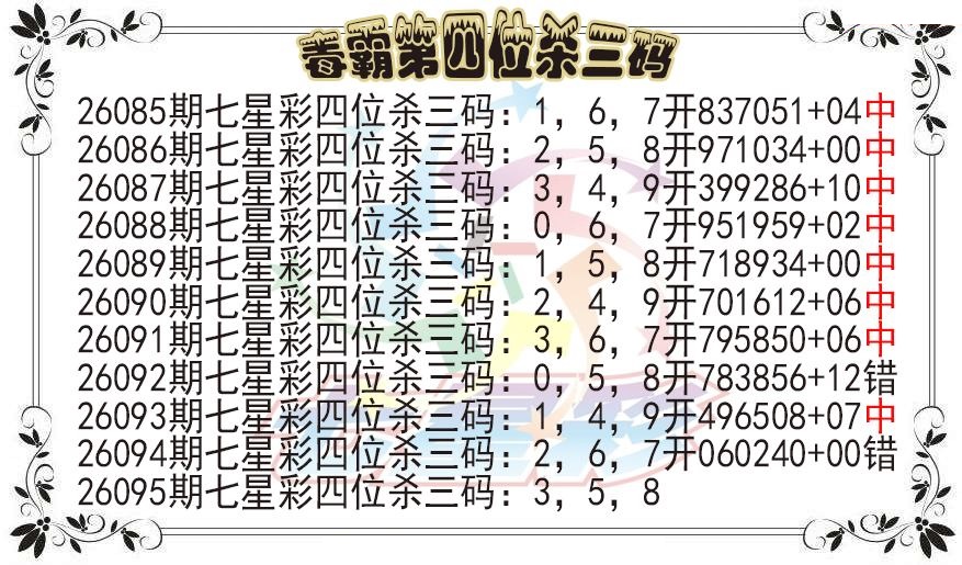 毒霸第四位杀三码图